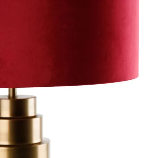 QAZQA Tafellamp brons velours kap rood met goud 50 cm - Bruut