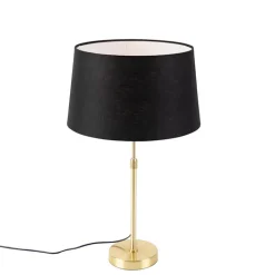 QAZQA Tafellamp goud/messing met linnen kap zwart 35 cm - Parte