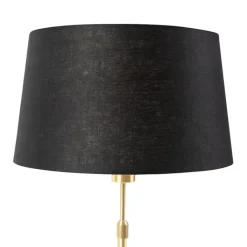 QAZQA Tafellamp goud/messing met linnen kap zwart 35 cm - Parte