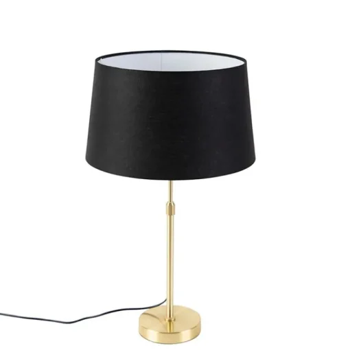 QAZQA Tafellamp goud/messing met linnen kap zwart 35 cm - Parte