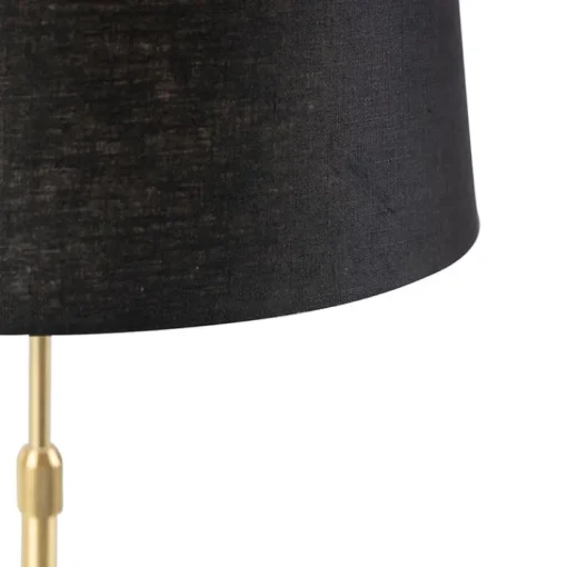 QAZQA Tafellamp goud/messing met linnen kap zwart 35 cm - Parte