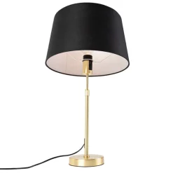 QAZQA Tafellamp goud/messing met linnen kap zwart 35 cm - Parte