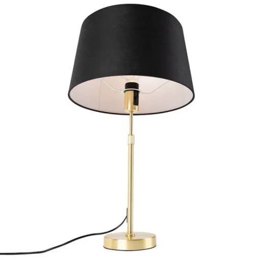 QAZQA Tafellamp goud/messing met linnen kap zwart 35 cm - Parte