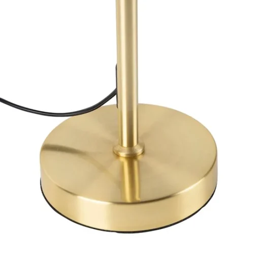 QAZQA Tafellamp goud/messing met linnen kap zwart 35 cm - Parte