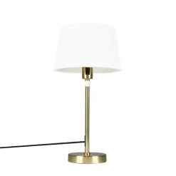 QAZQA Tafellamp goud/messing met kap wit 25 cm verstelbaar - Parte