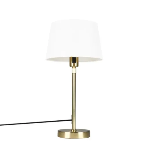 QAZQA Tafellamp goud/messing met kap wit 25 cm verstelbaar - Parte