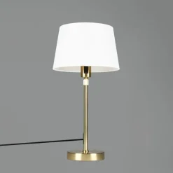 QAZQA Tafellamp goud/messing met kap wit 25 cm verstelbaar - Parte