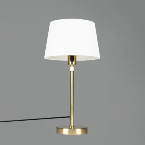 QAZQA Tafellamp goud/messing met kap wit 25 cm verstelbaar - Parte