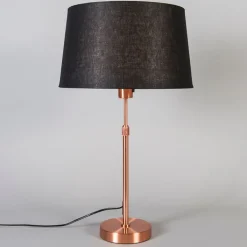 QAZQA Tafellamp koper met kap zwart 35 cm verstelbaar - Parte