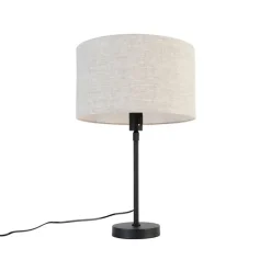 QAZQA Tafellamp zwart verstelbaar met kap lichtgrijs 35 cm - Parte