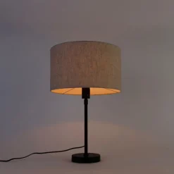 QAZQA Tafellamp zwart verstelbaar met kap lichtgrijs 35 cm - Parte