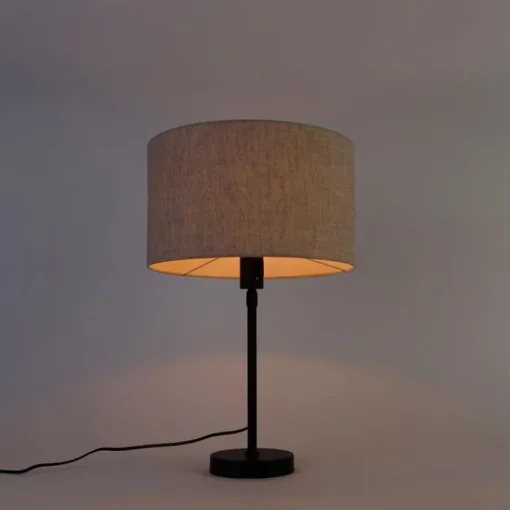 QAZQA Tafellamp zwart verstelbaar met kap lichtgrijs 35 cm - Parte