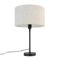 QAZQA Tafellamp zwart verstelbaar met kap lichtgrijs 35 cm - Parte