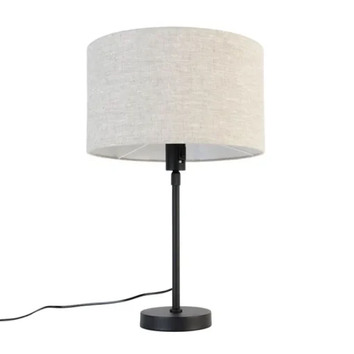 QAZQA Tafellamp zwart verstelbaar met kap lichtgrijs 35 cm - Parte