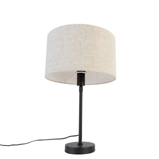 QAZQA Tafellamp zwart verstelbaar met kap lichtgrijs 35 cm - Parte