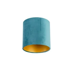 QAZQA Velours lampenkap blauw 20/20/20 met gouden binnenkant