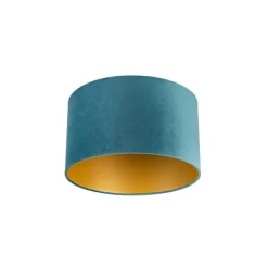 QAZQA Velours lampenkap blauw 35/35/20 met gouden binnenkant