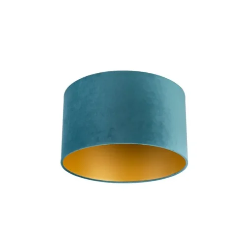 QAZQA Velours lampenkap blauw 35/35/20 met gouden binnenkant