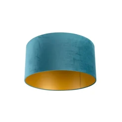 QAZQA Velours lampenkap blauw 50/50/25 met gouden binnenkant