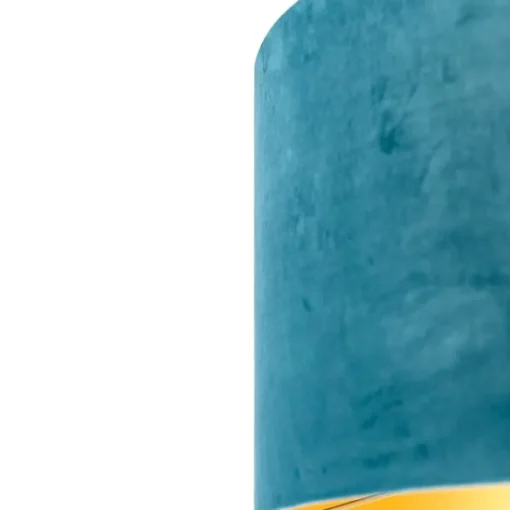 QAZQA Velours lampenkap blauw 50/50/25 met gouden binnenkant