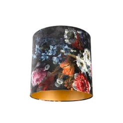 QAZQA Velours lampenkap bloemen dessin 40/40/40 gouden binnenkant