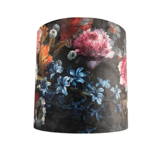 QAZQA Velours lampenkap bloemen dessin 40/40/40 gouden binnenkant