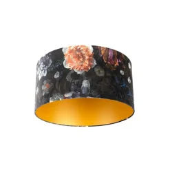 QAZQA Velours lampenkap bloemen dessin 50/50/25 gouden binnenkant