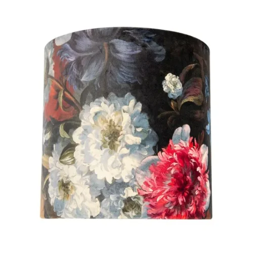 QAZQA Velours lampenkap bloemen dessin 25/25/25 gouden binnenkant