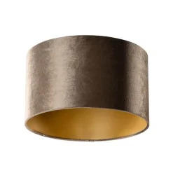 QAZQA Velours lampenkap bruin met gouden binnenkant 35/35/20