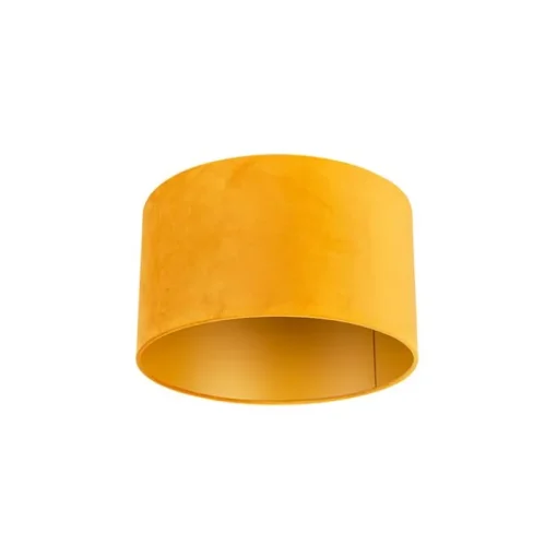 QAZQA Velours lampenkap geel 35/35/20 met gouden binnenkant