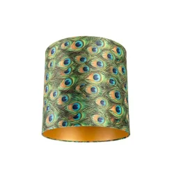 QAZQA Velours lampenkap pauw dessin 40/40/40 met gouden binnenkant