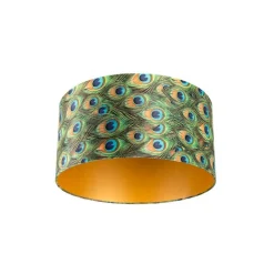 QAZQA Velours lampenkap pauw dessin 50/50/25 met gouden binnenkant