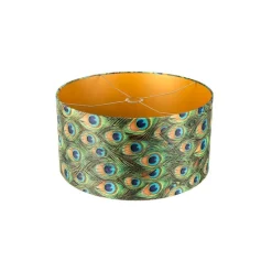 QAZQA Velours lampenkap pauw dessin 50/50/25 met gouden binnenkant