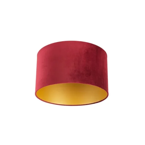 QAZQA Velours lampenkap rood 35/35/20 met gouden binnenkant