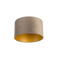 QAZQA Velours lampenkap taupe 35/35/20 met gouden binnenkant
