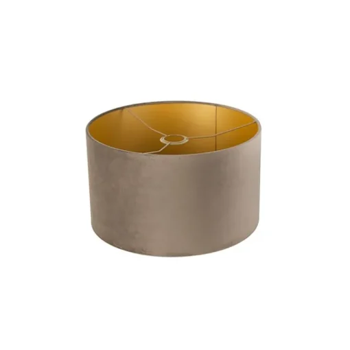 QAZQA Velours lampenkap taupe 35/35/20 met gouden binnenkant
