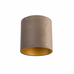 QAZQA Velours lampenkap taupe 25/25/25 met gouden binnenkant