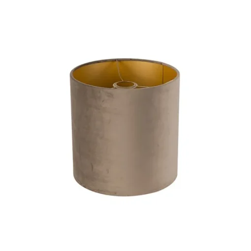 QAZQA Velours lampenkap taupe 25/25/25 met gouden binnenkant