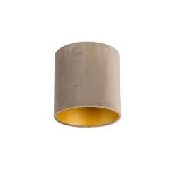 QAZQA Velours lampenkap taupe 20/20/20 met gouden binnenkant
