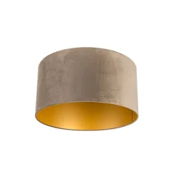 QAZQA Velours lampenkap taupe 50/50/25 met gouden binnenkant