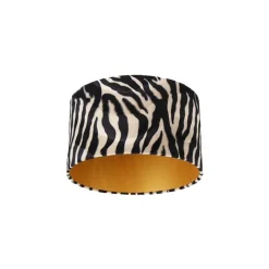 QAZQA Velours lampenkap zebra dessin 35/35/20 gouden binnenkant