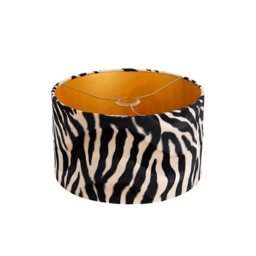 QAZQA Velours lampenkap zebra dessin 35/35/20 gouden binnenkant