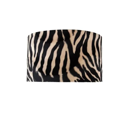 QAZQA Velours lampenkap zebra dessin 35/35/20 gouden binnenkant