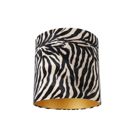 QAZQA Velours lampenkap zebra dessin 40/40/40 gouden binnenkant