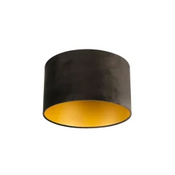 QAZQA Velours lampenkap zwart 35/35/20 met gouden binnenkant