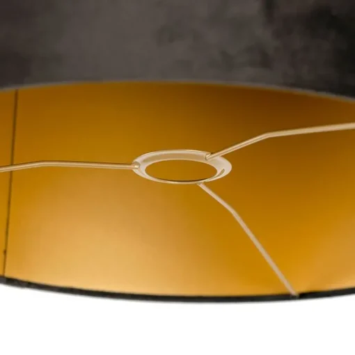QAZQA Velours lampenkap zwart 40/40/40 met gouden binnenkant