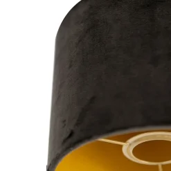 QAZQA Velours lampenkap zwart 18/18/14 met gouden binnenkant
