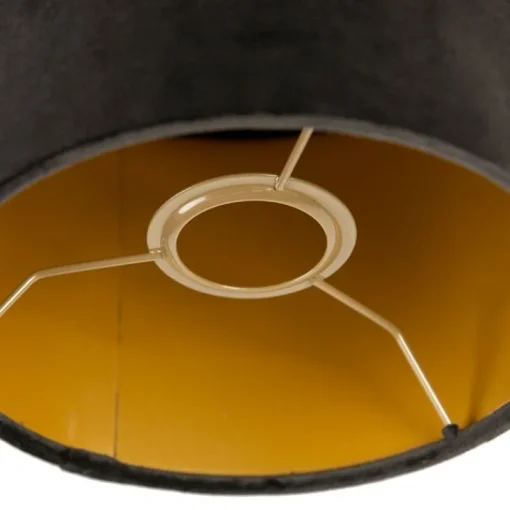 QAZQA Velours lampenkap zwart 18/18/14 met gouden binnenkant