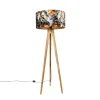 QAZQA Vintage vloerlamp hout kap bloem dessin 50 cm - Tripod Classic