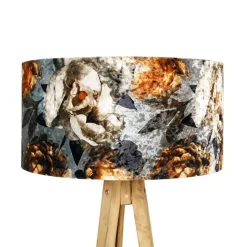 QAZQA Vintage vloerlamp hout kap bloem dessin 50 cm - Tripod Classic